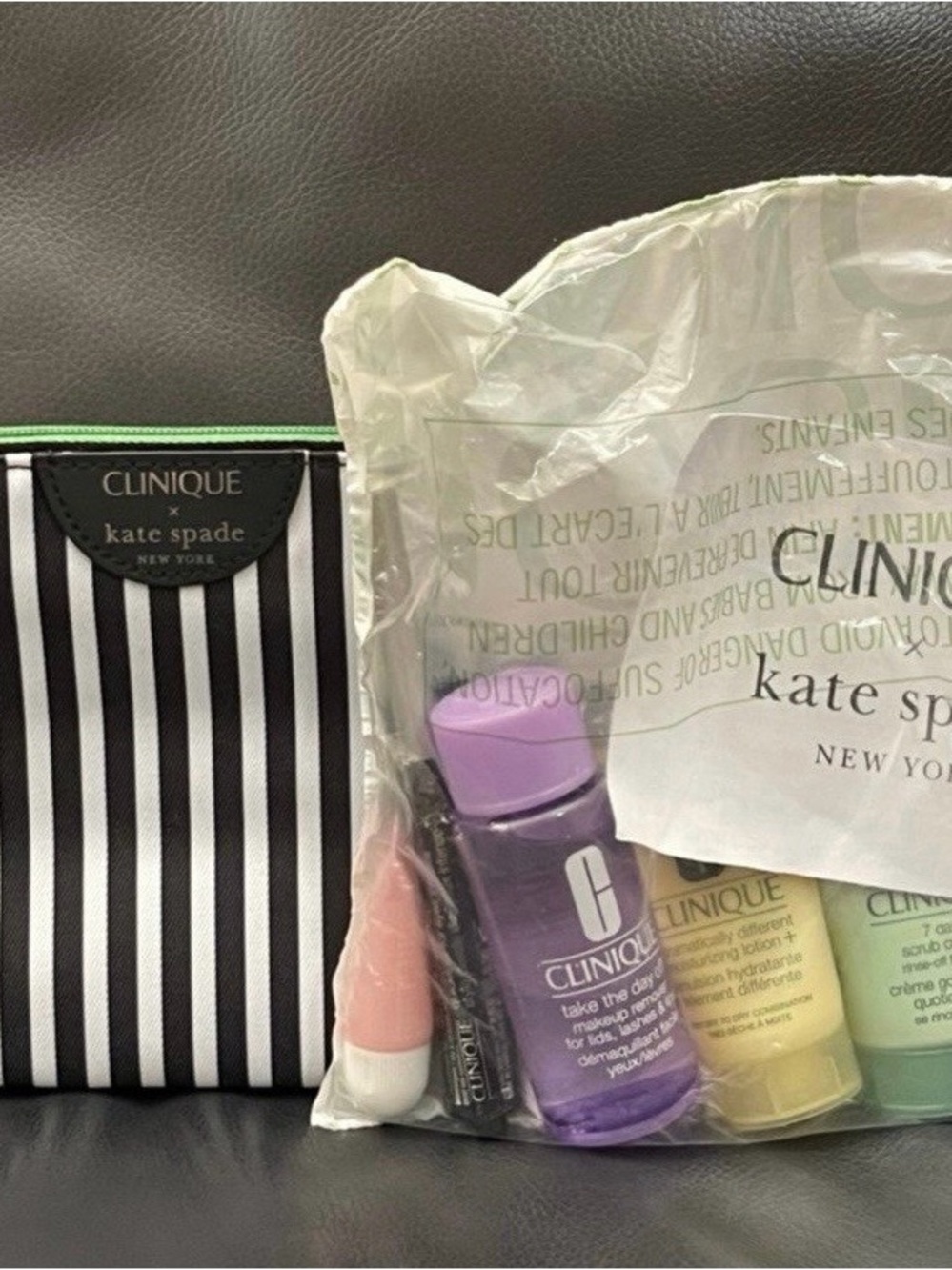 Clinique x Kate Spade New Your makeup bag with travel samples